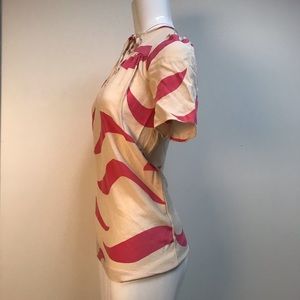 Miss Davenporte pink and cream geometric blouse